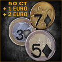 3 Pièces Trouées - 1 euro + 50 ct + 2 euro