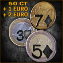 3 Pièces Trouées - 1 euro + 50 ct + 2 euro