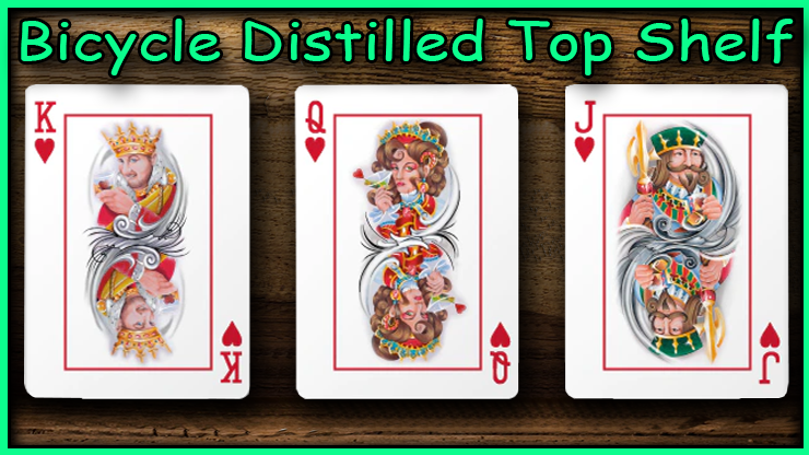 Le roi la dame et le valet de coeur un a côté de l'autre du jeu Bicycle Distilled Top Shelf