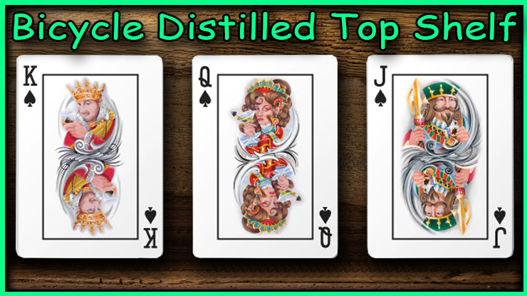 Le roi la dame et le valet depique un à côté de l'autre du jeu Bicycle Distilled Top Shelf