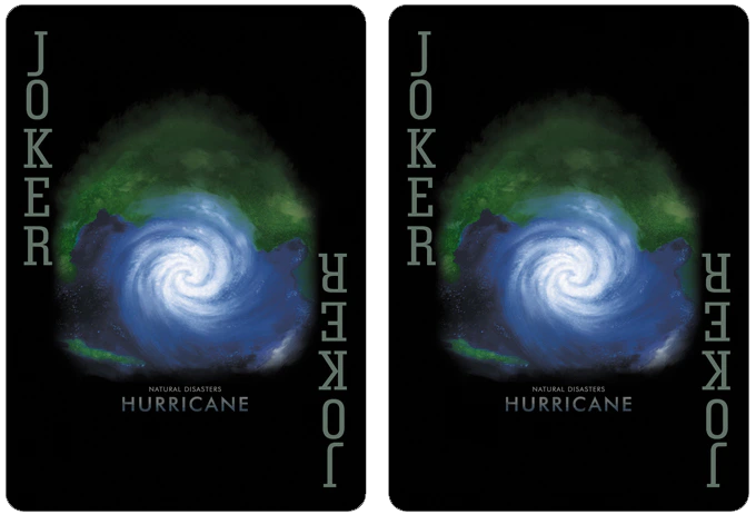 deux superbe joker du jeu Bicycle Natural disasters Hurricane