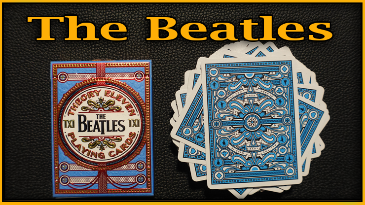 l'etui bleu et une rosasse avec le dos des cartes du Jeu De Carte The Beatles Bleu De Theory 11